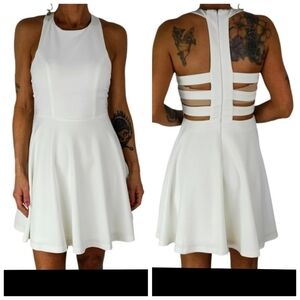 Lulu's Fitted Midi Cage Back Dress Size Small White Sleeveless
